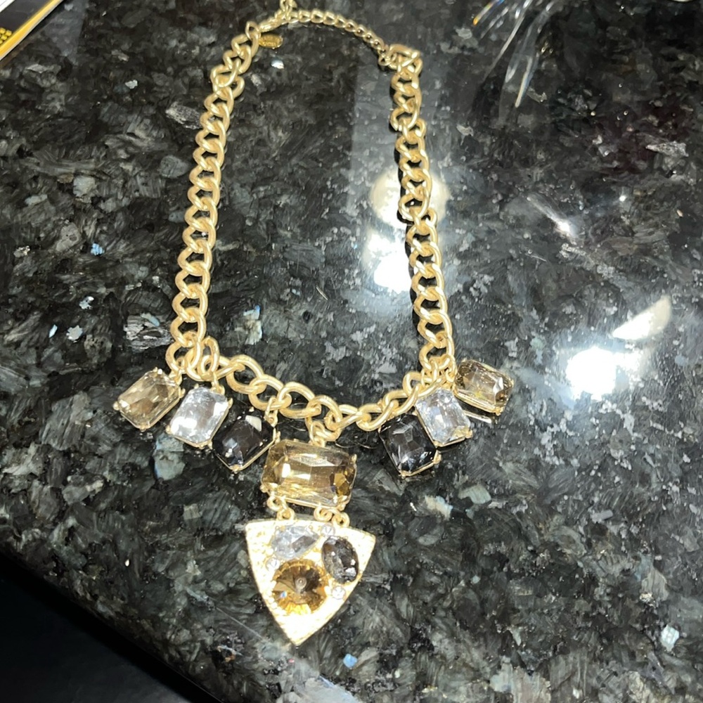Gorgeous Gold Crystal necklace w amber and clear crystals - nwot!